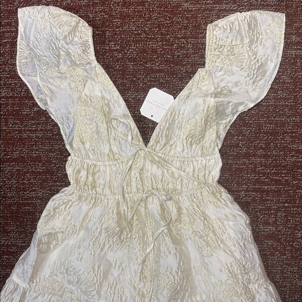 NWT Altar'd State Athena Cream gold metallic shimmer Maxi Dress women’s Xxs - Picture 3 of 15